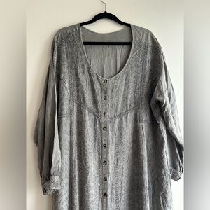 Vintage boho embroidered Gray Button-Down Maxi Dress